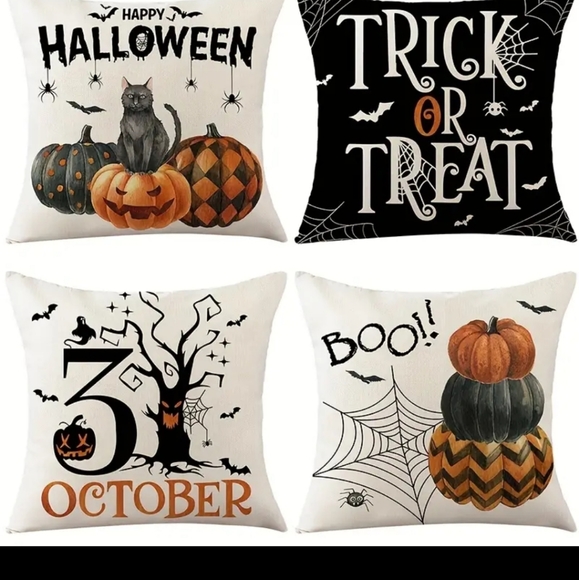 Set of 4 Vintage Halloween pumpkin cat 18x18 Pillow Covers.Message me ur choice - Picture 7 of 12